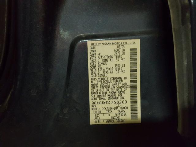 5N1AR18W45C758269 - 2005 NISSAN PATHFINDER BLUE photo 10