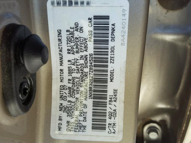 1NXBR32E27Z894526 - 2007 TOYOTA COROLLA CE GOLD photo 10