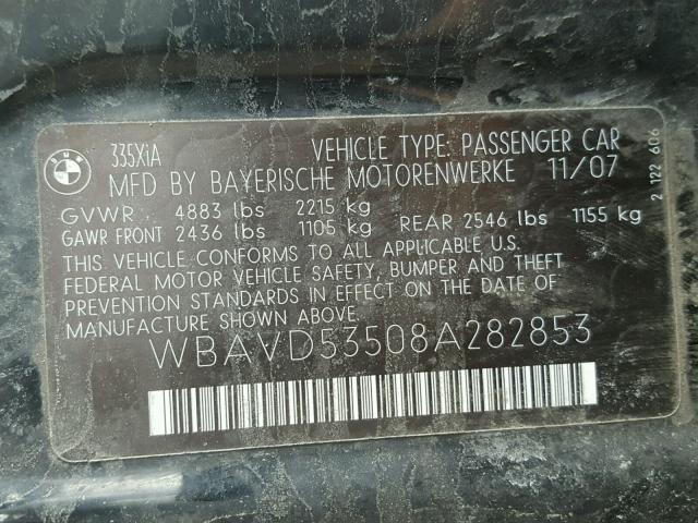 WBAVD53508A282853 - 2008 BMW 335 XI BLACK photo 10