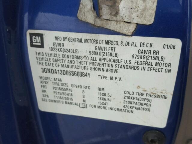 3GNDA13D06S608841 - 2006 CHEVROLET HHR LS 蓝色 照片 10