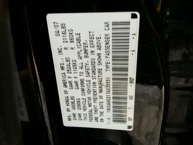 19UUA66217A035551 - 2007 ACURA TL BLACK photo 10