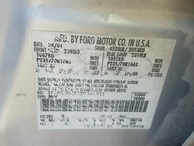 1FMCU04132KA46686 - 2002 FORD ESCAPE XLT SILVER photo 10