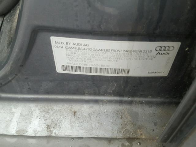 WAULC68E74A268886 - 2004 AUDI A4 1.8T QU GRAY photo 10