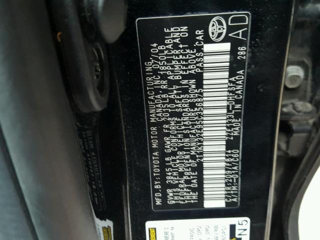 2T1KY32E95C356875 - 2005 TOYOTA COROLLA MA BLACK photo 10