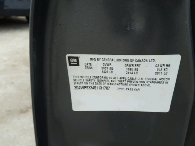 2G2WP522451131787 - 2005 PONTIAC GRAND PRIX Boz foto 10