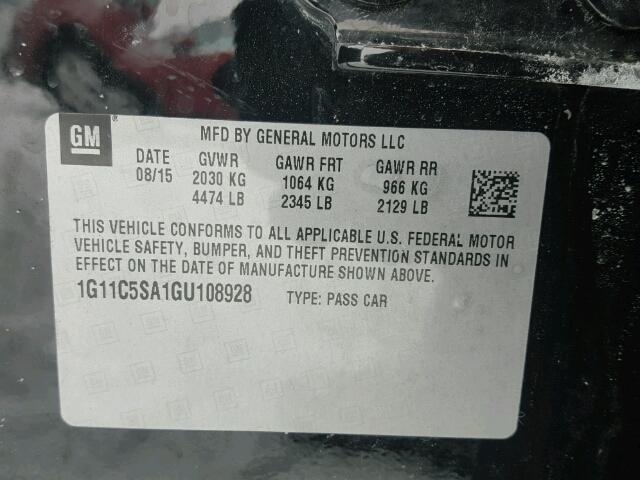 1G11C5SA1GU108928 - 2016 CHEVROLET MALIBU LIM BLACK photo 10