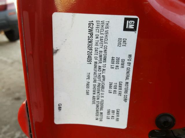 1G2WP52K92F204091 - 2002 PONTIAC GRAND PRIX Qırmızı foto 10