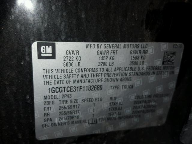 1GCGTCE31F1182689 - 2015 CHEVROLET COLORADO Z BLACK photo 10