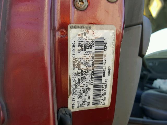 4T1BF22K8VU023832 - 1997 TOYOTA CAMRY CE RED photo 10