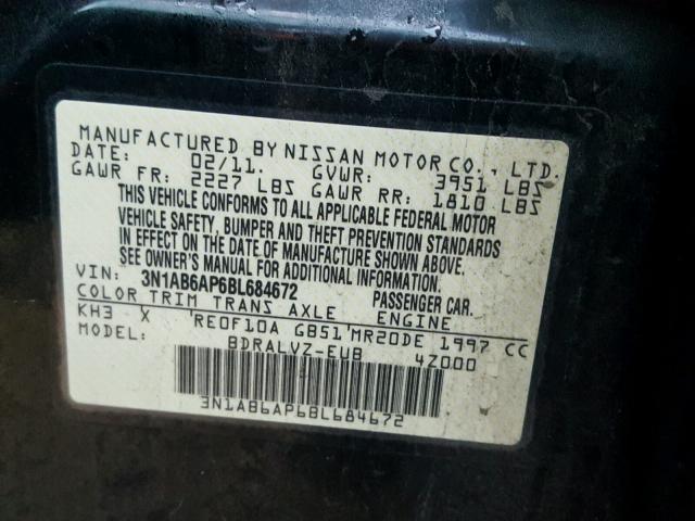 3N1AB6AP6BL684672 - 2011 NISSAN SENTRA 2.0 BLACK photo 10