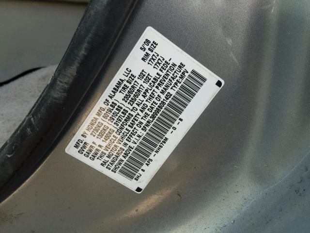 5FNRL38998B081452 - 2008 HONDA ODYSSEY TO SILVER photo 10