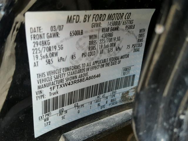 1FTXW43R58EA60546 - 2008 FORD F450 SUPER BLACK photo 10