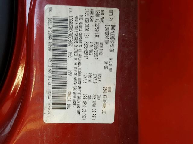 1D8GU58KX7W553057 - 2007 DODGE NITRO SLT RED photo 10