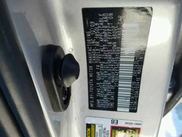 2T1BU4EE5AC297699 - 2010 TOYOTA COROLLA BA SILVER photo 10