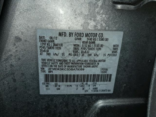 2FMDK3KC3DBA79359 - 2013 FORD EDGE LIMIT SILVER photo 10