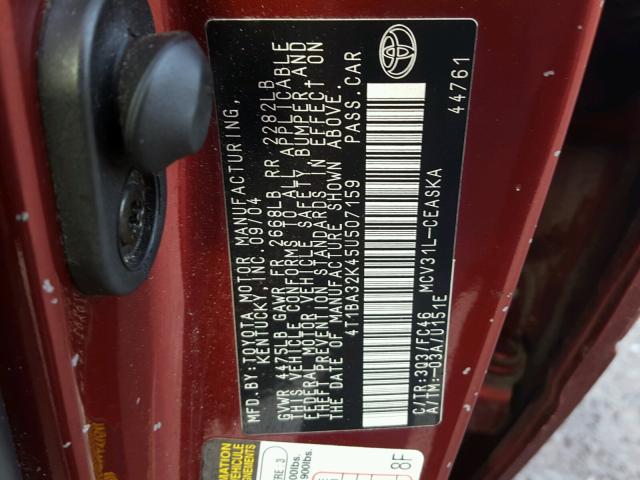 4T1BA32K45U507159 - 2005 TOYOTA CAMRY SE BURGUNDY photo 10