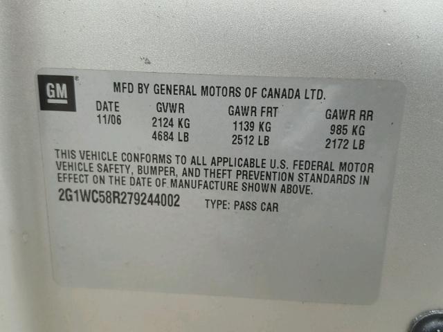 2G1WC58R279244002 - 2007 CHEVROLET IMPALA LT SILVER photo 10