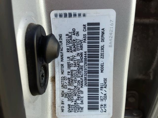 1NXBR32E97Z898444 - 2007 TOYOTA COROLLA CE SILVER photo 10