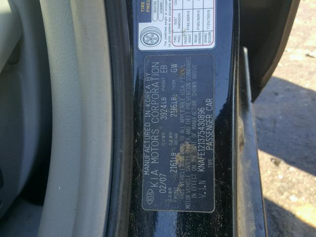 KNAFE121375430896 - 2007 KIA SPECTRA EX BLACK photo 10