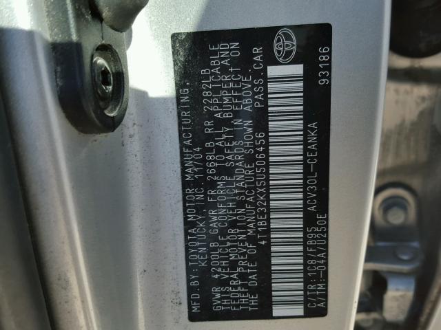 4T1BE32KX5U506456 - 2005 TOYOTA CAMRY LE SILVER photo 10