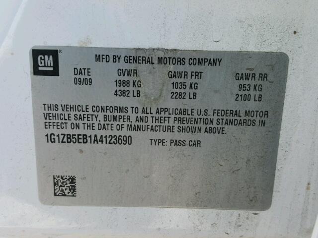 1G1ZB5EB1A4123690 - 2010 CHEVROLET MALIBU LS WHITE photo 10