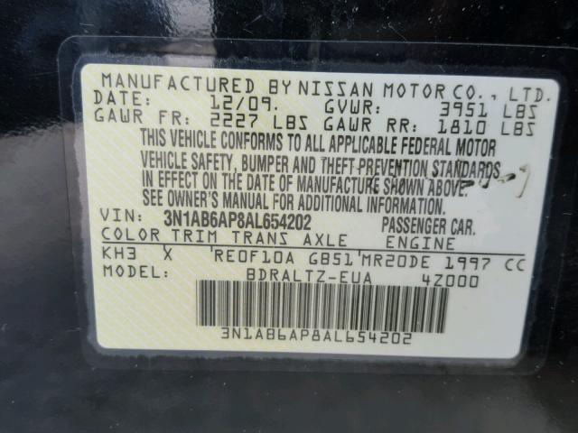 3N1AB6AP8AL654202 - 2010 NISSAN SENTRA 2.0 BLACK photo 10