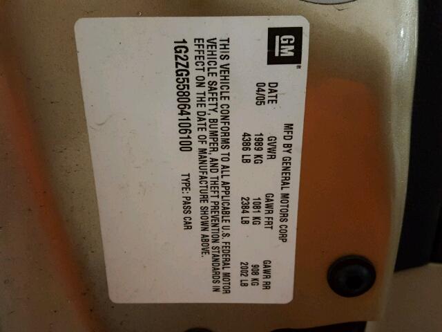 1G2ZG558064106100 - 2006 PONTIAC G6 SE1 BROWN photo 10