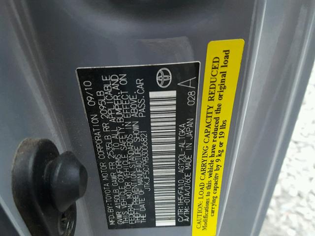 JTKJF5C79B3006821 - 2011 TOYOTA SCION TC ნაცრისფერი ფოტო 10