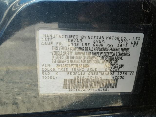 3N1AB7AP7DL681854 - 2013 NISSAN SENTRA S BLUE photo 10