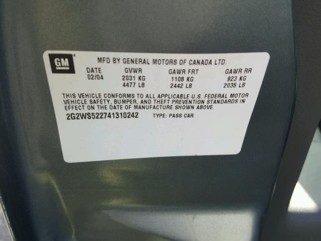 2G2WS522741310242 - 2004 PONTIAC GRAND PRIX GRAY photo 10