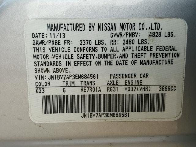 JN1BV7AP3EM684561 - 2014 INFINITI Q50 BASE Plata foto 10