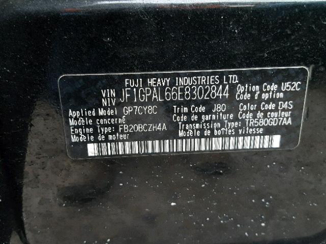 JF1GPAL66E8302844 - 2014 SUBARU IMPREZA SP BLACK photo 10