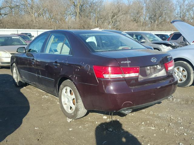 5NPEU46F46H140612 - 2006 HYUNDAI SONATA GLS BURGUNDY photo 3