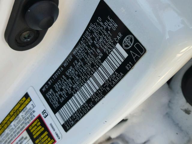 2T1BU4EE3AC483452 - 2010 TOYOTA COROLLA BA WHITE photo 10