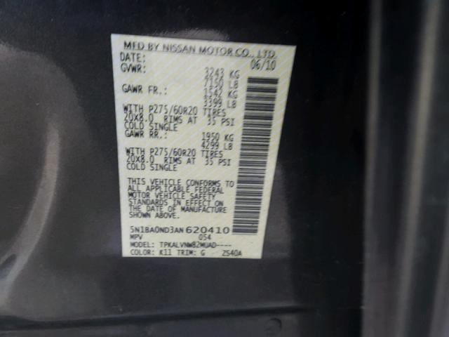 5N1BA0ND3AN620410 - 2010 NISSAN ARMADA SE GRAY photo 10