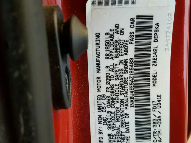 1NXBU4EE5AZ185483 - 2010 TOYOTA COROLLA BA RED photo 10