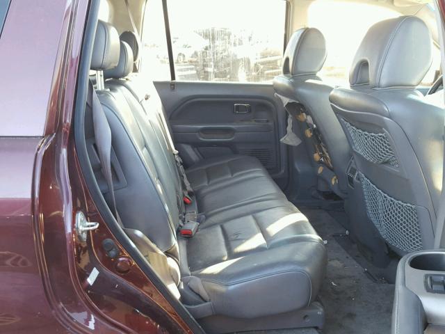 2HKYF18637H532310 - 2007 HONDA PILOT EXL MAROON photo 6