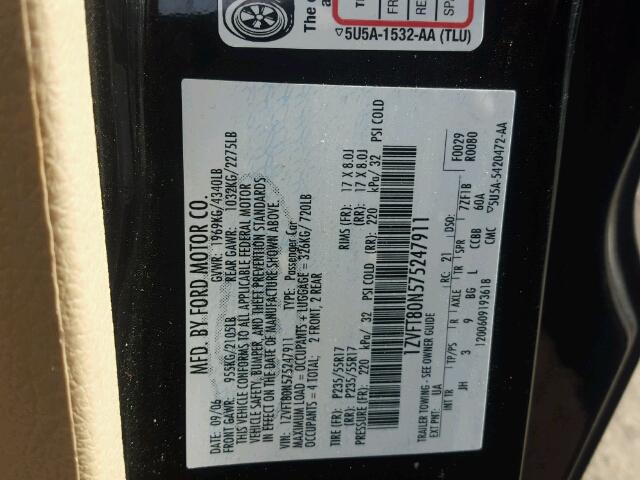 1ZVFT80N575247911 - 2007 FORD MUSTANG BLACK photo 10