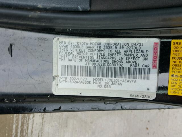 JTHBD182810030792 - 2001 LEXUS IS 300 GRAY photo 10