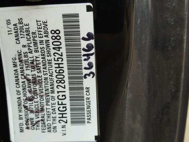 2HGFG12806H524088 - 2006 HONDA CIVIC EX Qara foto 10