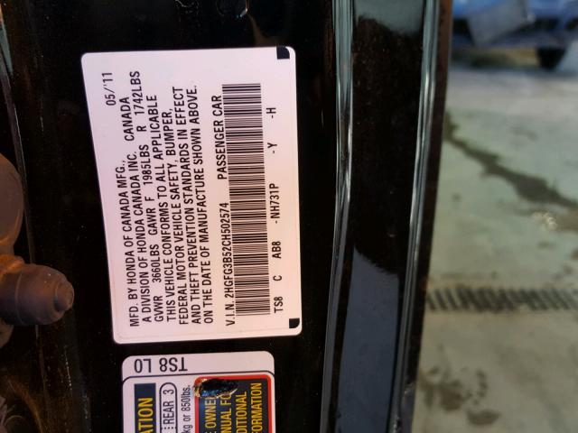 2HGFG3B52CH502574 - 2012 HONDA CIVIC LX BLACK photo 10