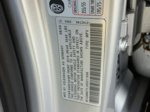 WVGMM77L35D011696 - 2005 VOLKSWAGEN TOUAREG 4. SILVER photo 10