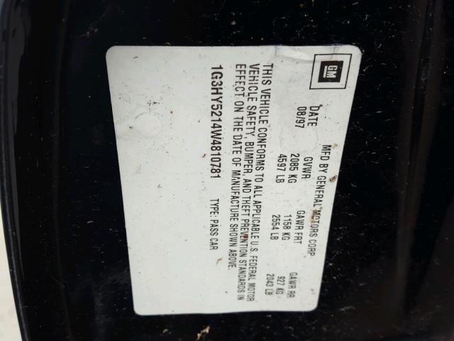 1G3HY5214W4810781 - 1998 OLDSMOBILE LSS BLACK photo 10