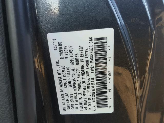 1HGCS2B84CA005658 - 2012 HONDA ACCORD EXL GRAY photo 10