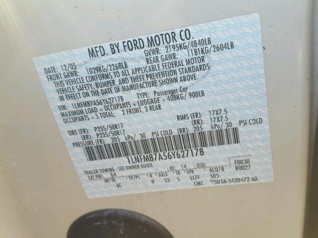 1LNFM87A56Y627178 - 2006 LINCOLN LS 白色 照片 10