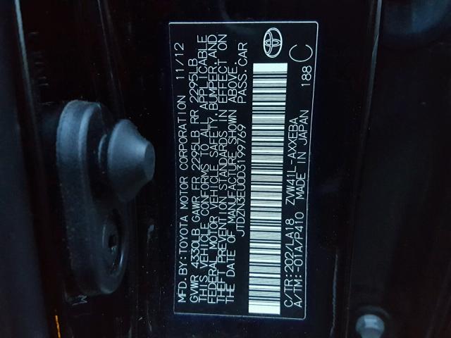 JTDZN3EU0D3199769 - 2013 TOYOTA PRIUS V BLACK photo 10