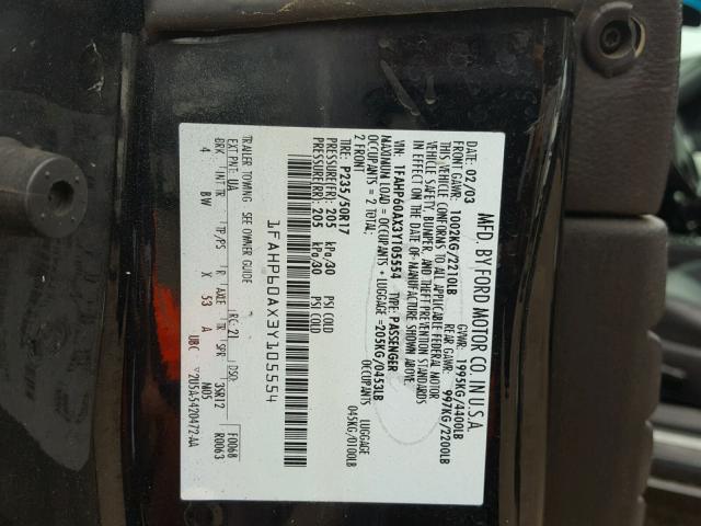 1FAHP60AX3Y105554 - 2003 FORD THUNDERBIR BLACK photo 10