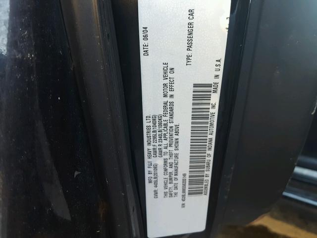 4S3BL686556205149 - 2005 SUBARU LEGACY GT BLACK photo 10