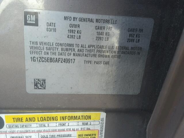 1G1ZC5EB6AF249917 - 2010 CHEVROLET MALIBU 1LT 棕色 照片 10