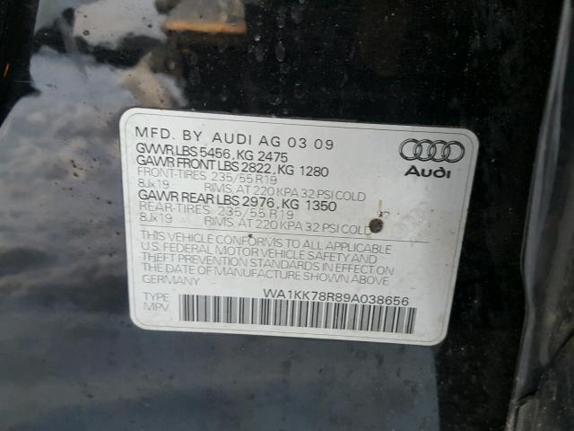 WA1KK78R89A038656 - 2009 AUDI Q5 3.2 BLACK photo 10